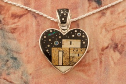Calvin Begay Starry Night in the Pueblo Sterling Silver Heart Pendant